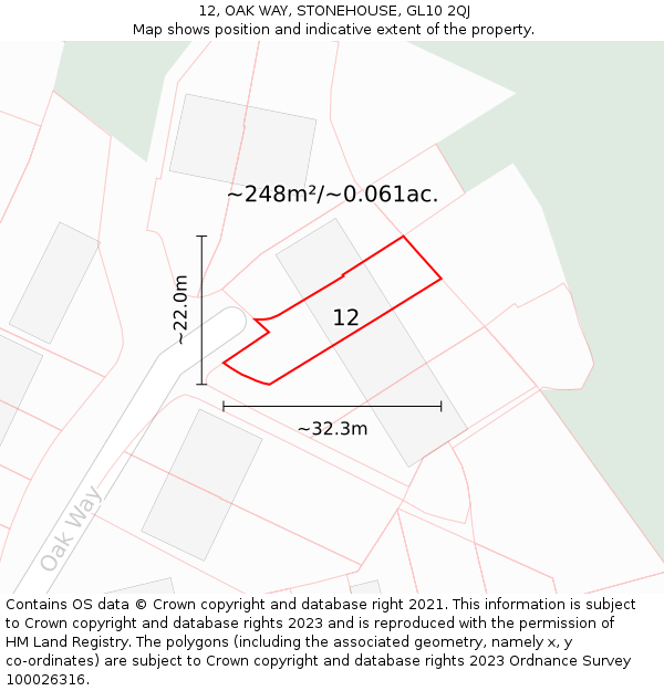 12, OAK WAY, STONEHOUSE, GL10 2QJ: Plot and title map