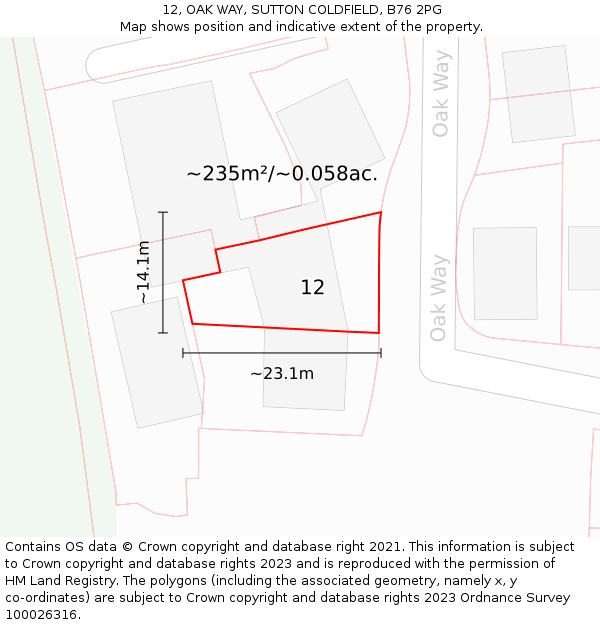 12, OAK WAY, SUTTON COLDFIELD, B76 2PG: Plot and title map