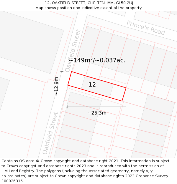 12, OAKFIELD STREET, CHELTENHAM, GL50 2UJ: Plot and title map