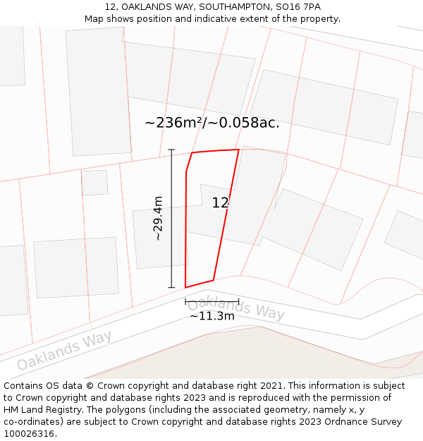 12, OAKLANDS WAY, SOUTHAMPTON, SO16 7PA: Plot and title map