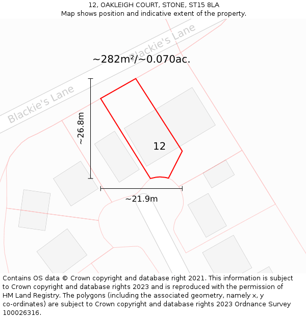 12, OAKLEIGH COURT, STONE, ST15 8LA: Plot and title map