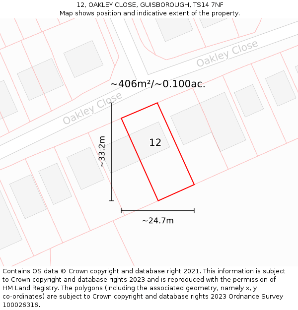 12, OAKLEY CLOSE, GUISBOROUGH, TS14 7NF: Plot and title map