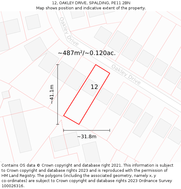 12, OAKLEY DRIVE, SPALDING, PE11 2BN: Plot and title map