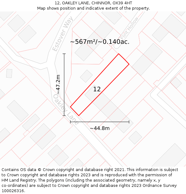 12, OAKLEY LANE, CHINNOR, OX39 4HT: Plot and title map