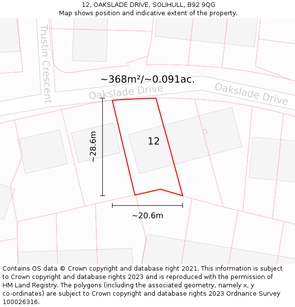 12, OAKSLADE DRIVE, SOLIHULL, B92 9QG: Plot and title map