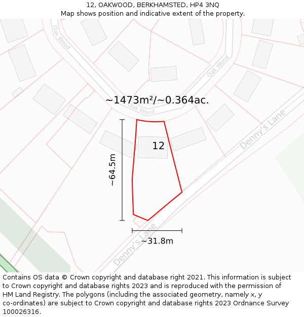 12, OAKWOOD, BERKHAMSTED, HP4 3NQ: Plot and title map