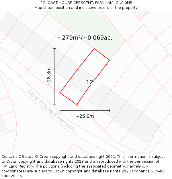 12, OAST HOUSE CRESCENT, FARNHAM, GU9 0NR: Plot and title map