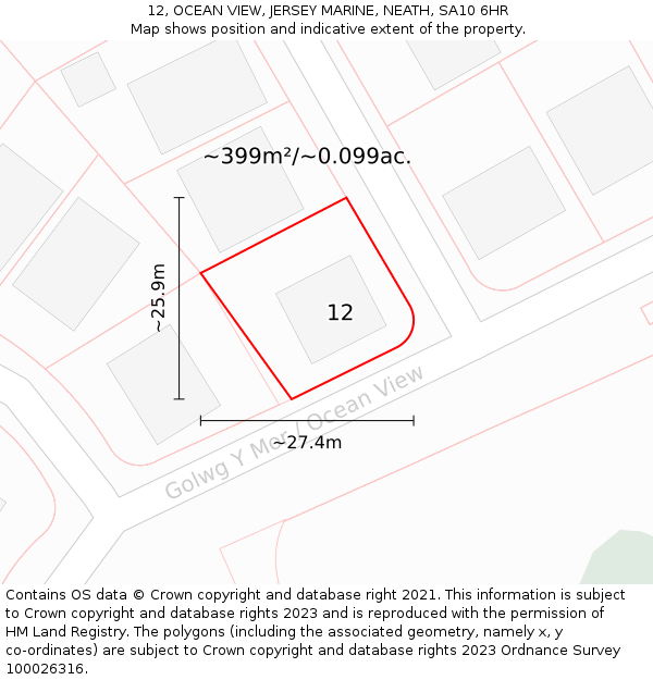 12, OCEAN VIEW, JERSEY MARINE, NEATH, SA10 6HR: Plot and title map