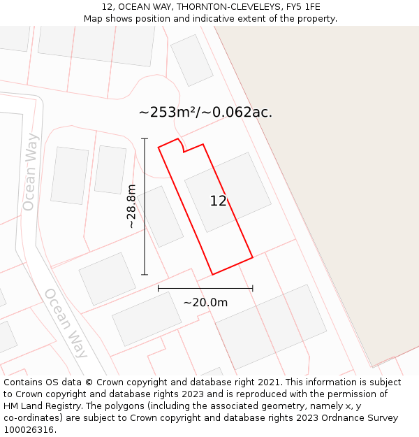 12, OCEAN WAY, THORNTON-CLEVELEYS, FY5 1FE: Plot and title map