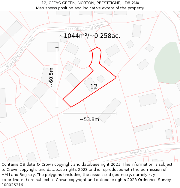 12, OFFAS GREEN, NORTON, PRESTEIGNE, LD8 2NX: Plot and title map