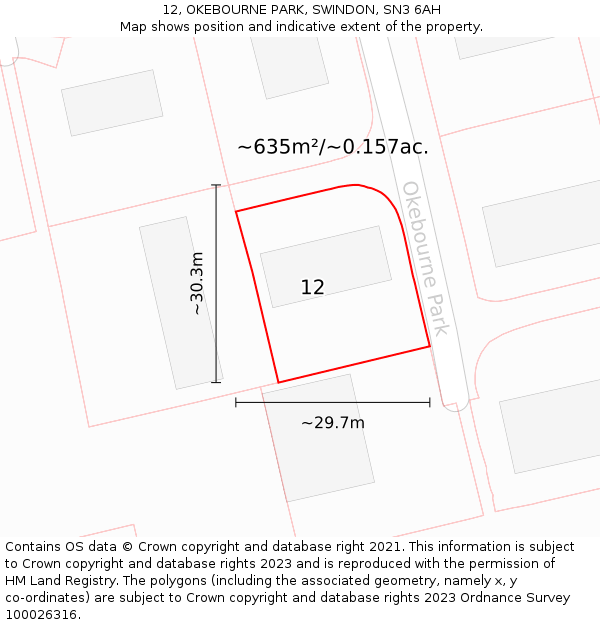 12, OKEBOURNE PARK, SWINDON, SN3 6AH: Plot and title map