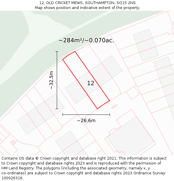 12, OLD CRICKET MEWS, SOUTHAMPTON, SO15 2NS: Plot and title map