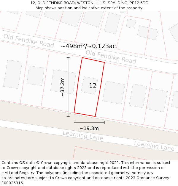 12, OLD FENDIKE ROAD, WESTON HILLS, SPALDING, PE12 6DD: Plot and title map