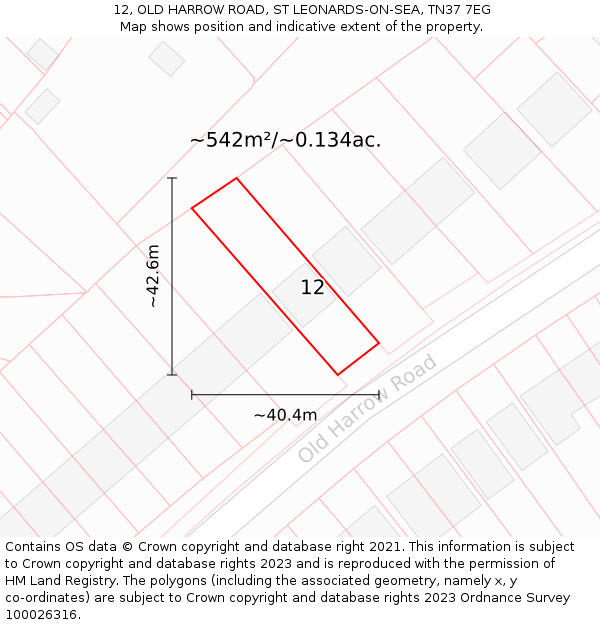 12, OLD HARROW ROAD, ST LEONARDS-ON-SEA, TN37 7EG: Plot and title map