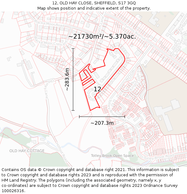 12, OLD HAY CLOSE, SHEFFIELD, S17 3GQ: Plot and title map