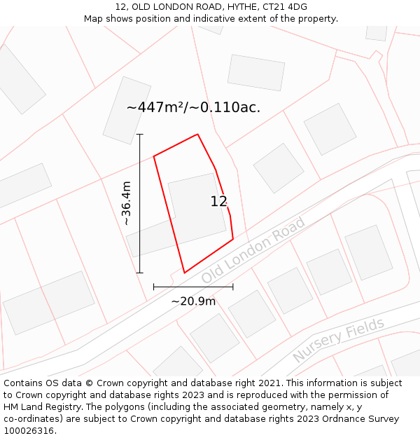 12, OLD LONDON ROAD, HYTHE, CT21 4DG: Plot and title map