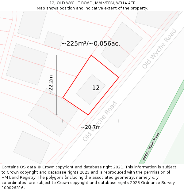 12, OLD WYCHE ROAD, MALVERN, WR14 4EP: Plot and title map