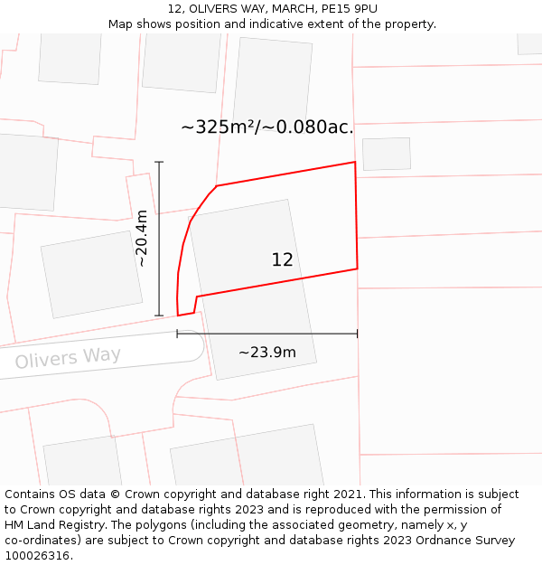 12, OLIVERS WAY, MARCH, PE15 9PU: Plot and title map