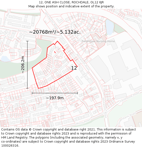 12, ONE ASH CLOSE, ROCHDALE, OL12 6JR: Plot and title map