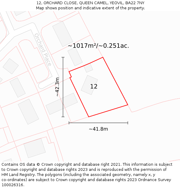12, ORCHARD CLOSE, QUEEN CAMEL, YEOVIL, BA22 7NY: Plot and title map