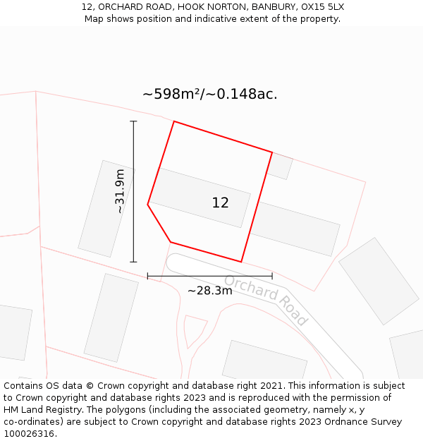 12, ORCHARD ROAD, HOOK NORTON, BANBURY, OX15 5LX: Plot and title map