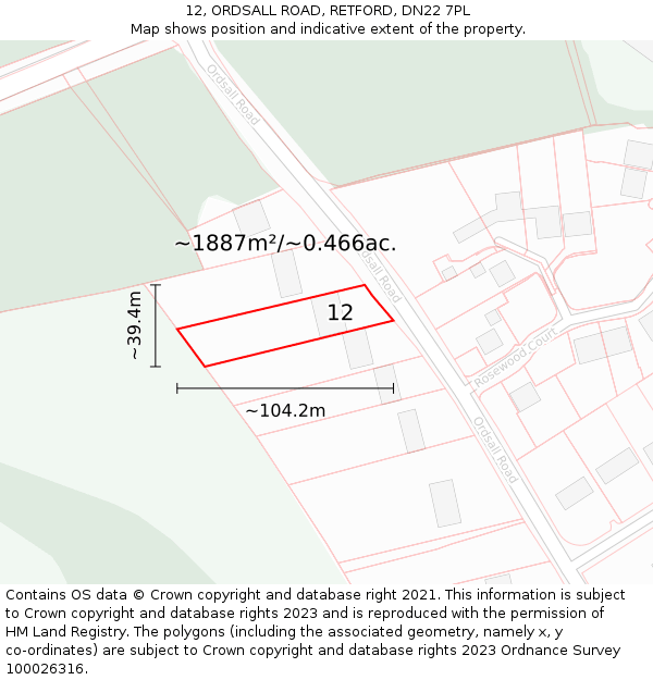 12, ORDSALL ROAD, RETFORD, DN22 7PL: Plot and title map