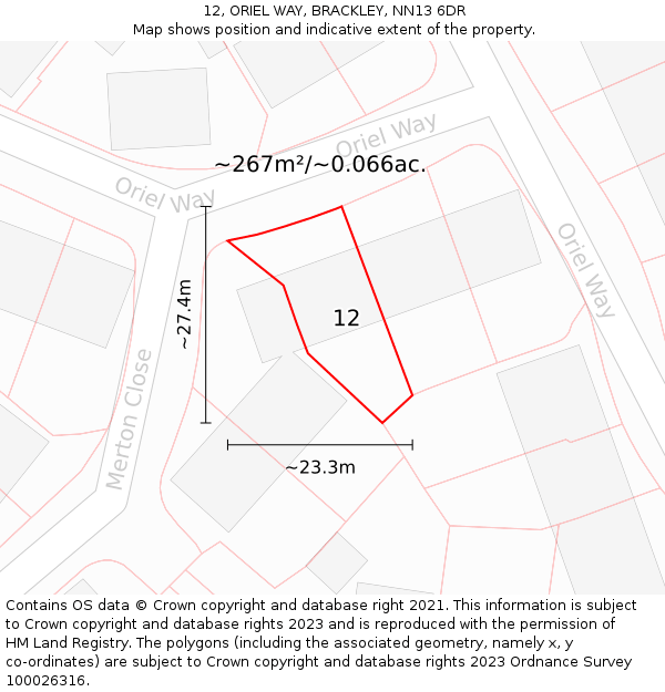 12, ORIEL WAY, BRACKLEY, NN13 6DR: Plot and title map