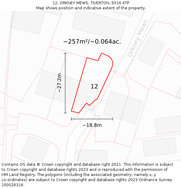 12, ORKNEY MEWS, TIVERTON, EX16 6TP: Plot and title map