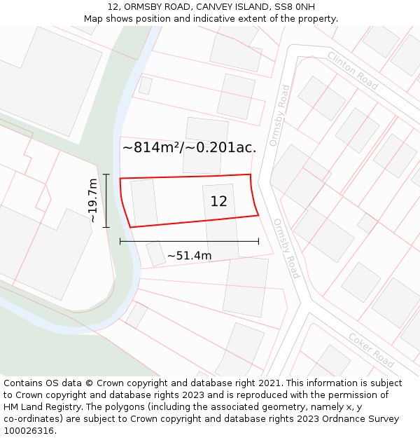 12, ORMSBY ROAD, CANVEY ISLAND, SS8 0NH: Plot and title map