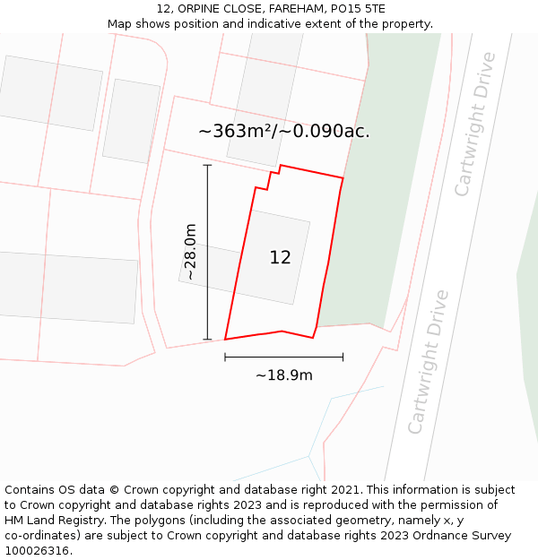 12, ORPINE CLOSE, FAREHAM, PO15 5TE: Plot and title map