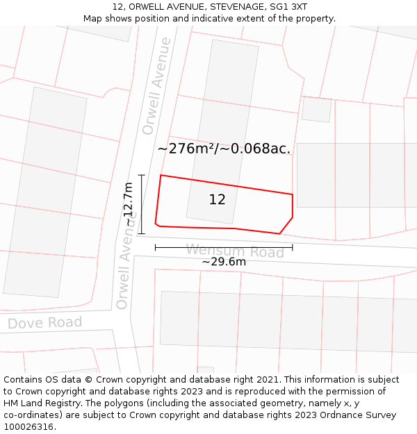 12, ORWELL AVENUE, STEVENAGE, SG1 3XT: Plot and title map