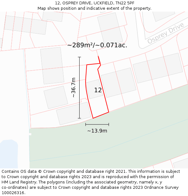 12, OSPREY DRIVE, UCKFIELD, TN22 5PF: Plot and title map