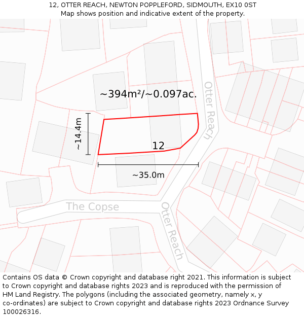 12, OTTER REACH, NEWTON POPPLEFORD, SIDMOUTH, EX10 0ST: Plot and title map