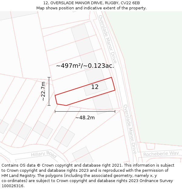 12, OVERSLADE MANOR DRIVE, RUGBY, CV22 6EB: Plot and title map