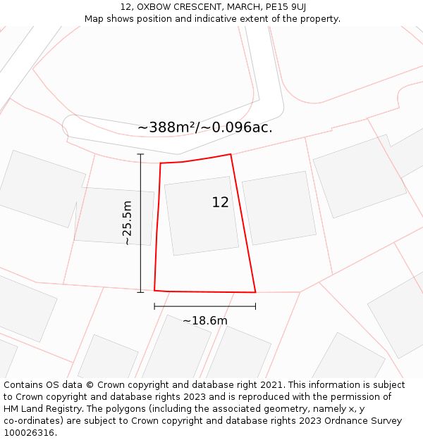 12, OXBOW CRESCENT, MARCH, PE15 9UJ: Plot and title map