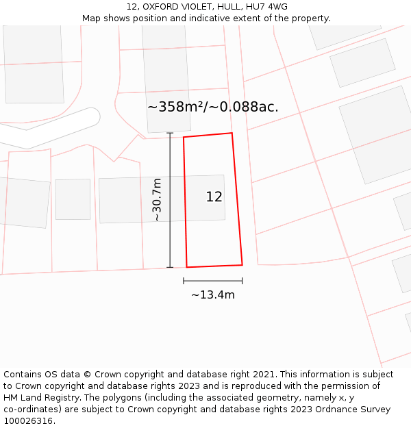 12, OXFORD VIOLET, HULL, HU7 4WG: Plot and title map