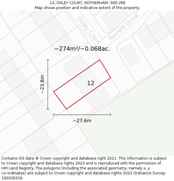 12, OXLEY COURT, ROTHERHAM, S60 2RE: Plot and title map