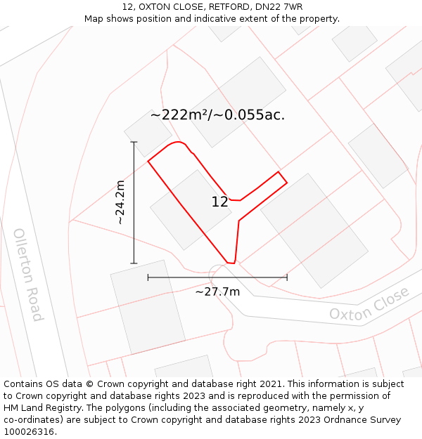 12, OXTON CLOSE, RETFORD, DN22 7WR: Plot and title map