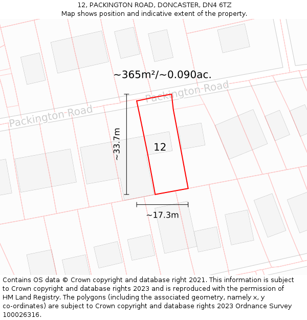 12, PACKINGTON ROAD, DONCASTER, DN4 6TZ: Plot and title map