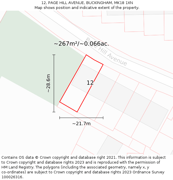 12, PAGE HILL AVENUE, BUCKINGHAM, MK18 1XN: Plot and title map