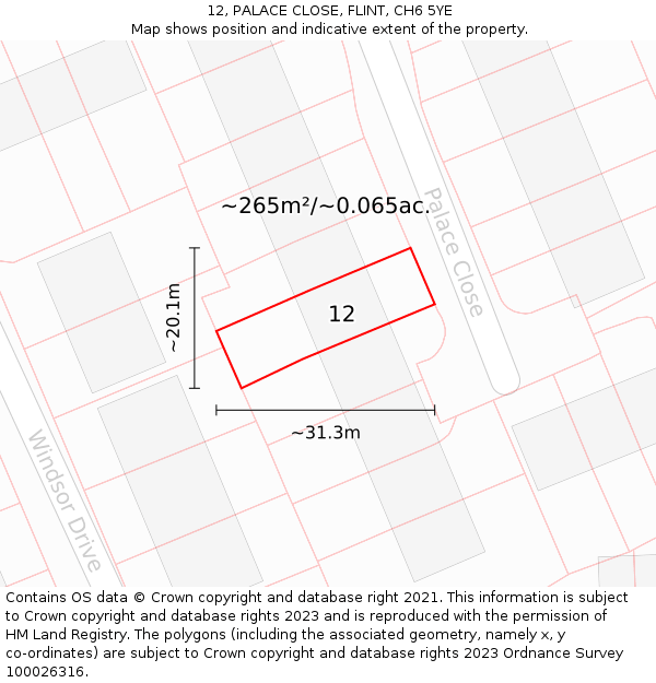 12, PALACE CLOSE, FLINT, CH6 5YE: Plot and title map