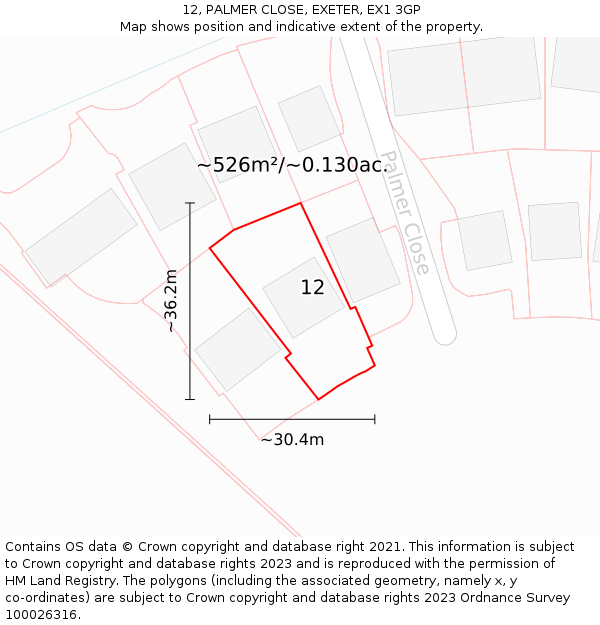 12, PALMER CLOSE, EXETER, EX1 3GP: Plot and title map