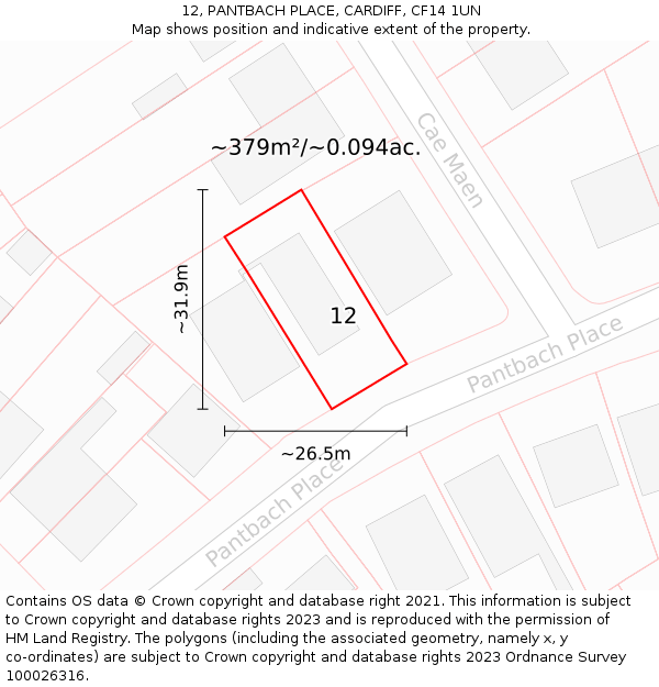 12, PANTBACH PLACE, CARDIFF, CF14 1UN: Plot and title map