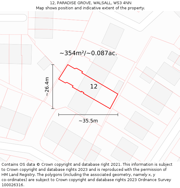 12, PARADISE GROVE, WALSALL, WS3 4NN: Plot and title map