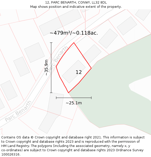 12, PARC BENARTH, CONWY, LL32 8DL: Plot and title map