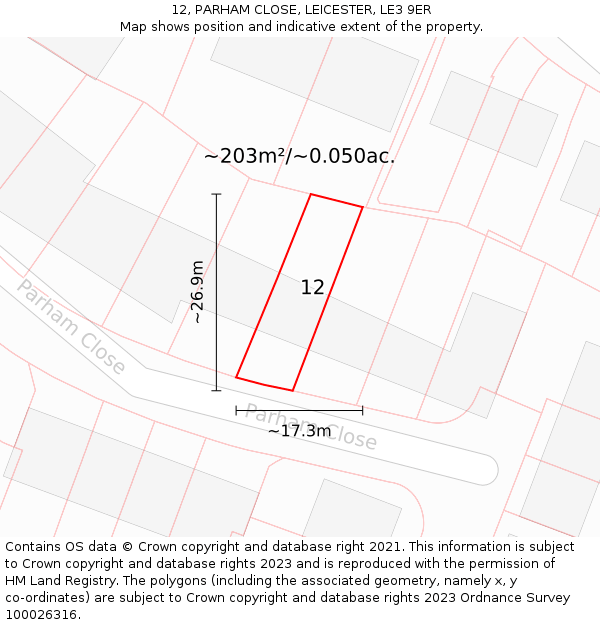 12, PARHAM CLOSE, LEICESTER, LE3 9ER: Plot and title map