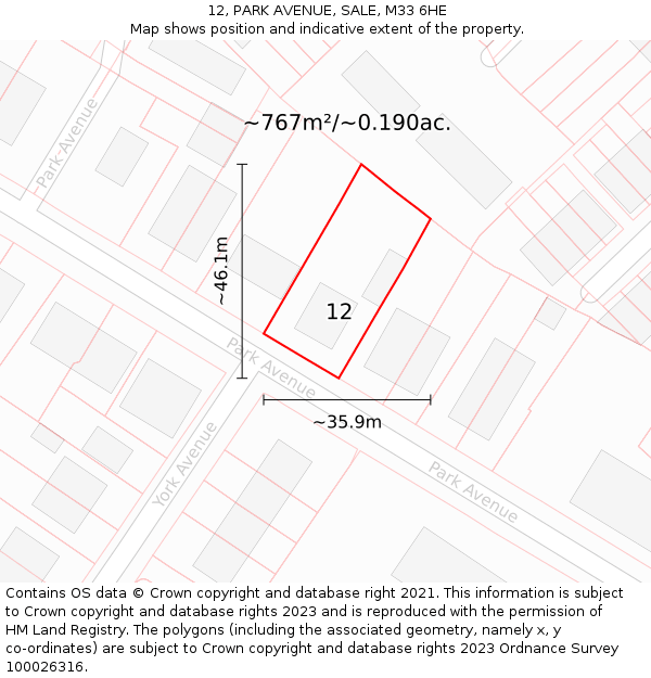 12, PARK AVENUE, SALE, M33 6HE: Plot and title map