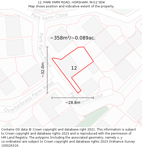 12, PARK FARM ROAD, HORSHAM, RH12 5EW: Plot and title map