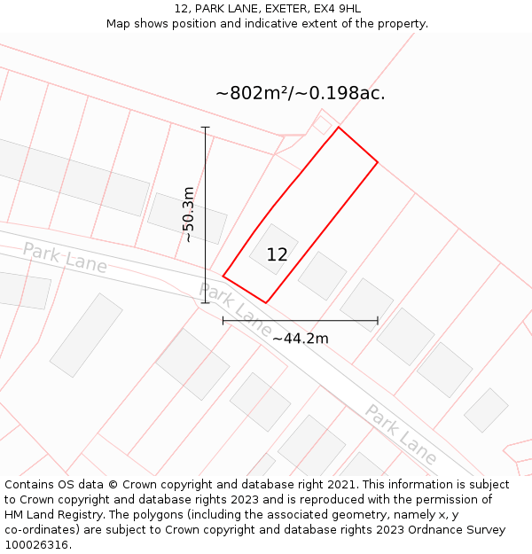 12, PARK LANE, EXETER, EX4 9HL: Plot and title map