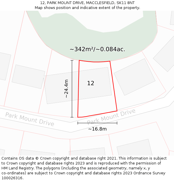 12, PARK MOUNT DRIVE, MACCLESFIELD, SK11 8NT: Plot and title map